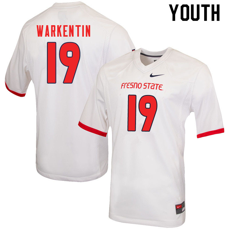 Youth #19 Colby Warkentin Fresno State Bulldogs College Football Jerseys Sale-White
